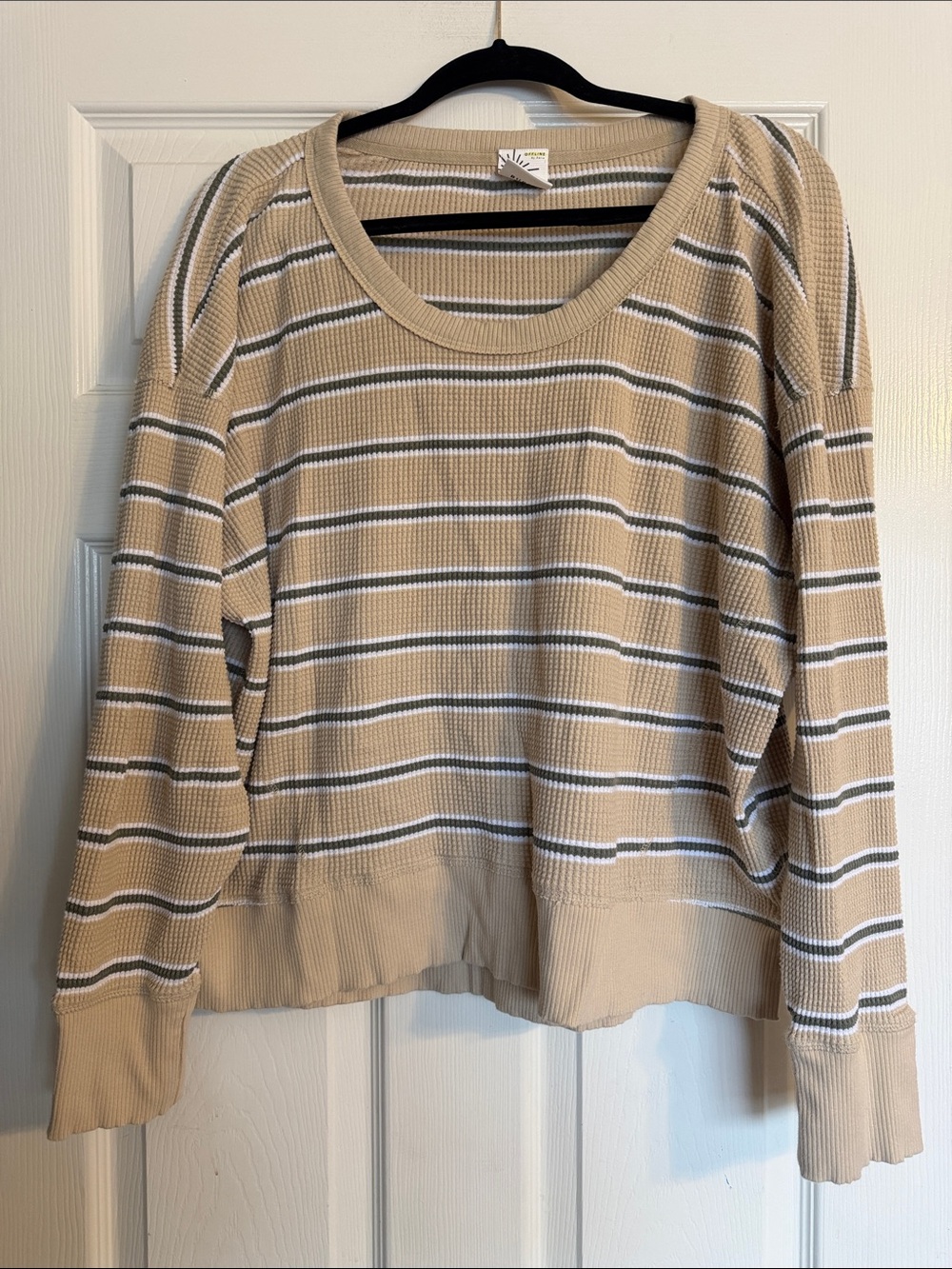 aerie Beige Striped Long Sleeve Tee